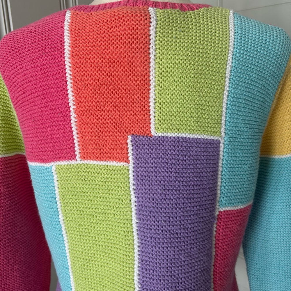 Talbots Women’s Medium Hand Knit Patchwork Cotton… - image 6